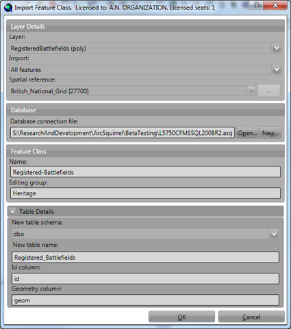 The Import Layer form